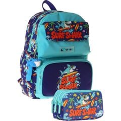 Kids Surf Yeşil - Lacivert Erkek Çocuk Ilkokul Sırt Çantası ve Kalem Çantası Seti - SETKK-L5354C
