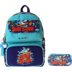 Kids Surf Yeşil - Lacivert Erkek Çocuk Ilkokul Sırt Çantası ve Kalem Çantası Seti - SETKK-L5354C
