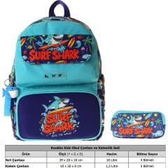 Kids Surf Yeşil - Lacivert Erkek Çocuk Ilkokul Sırt Çantası ve Kalem Çantası Seti - SETKK-L5354C