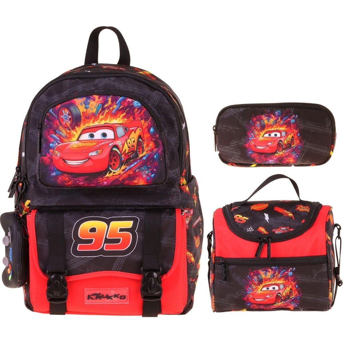 Kids Rust Eze(Kırmızı - Siyah Renk) Erkek Çocuk Üçlü Ilkokul Okul Çantası Seti/takımı - SETKK-L5399A