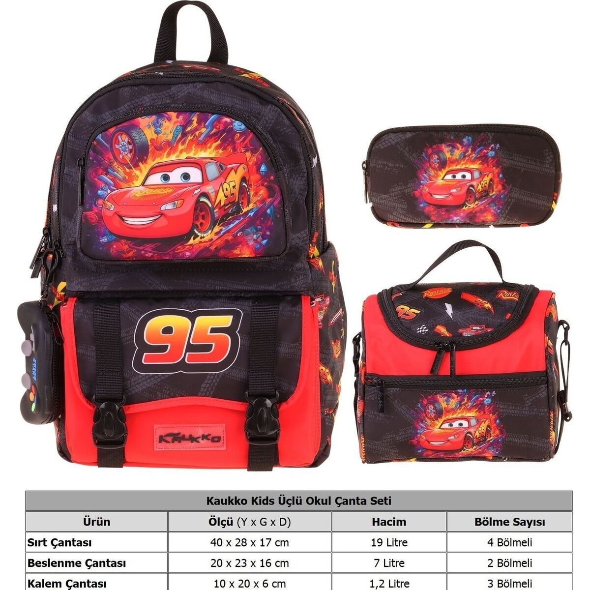 Kids Rust Eze(Kırmızı - Siyah Renk) Erkek Çocuk Üçlü Ilkokul Okul Çantası Seti/takımı - SETKK-L5399A