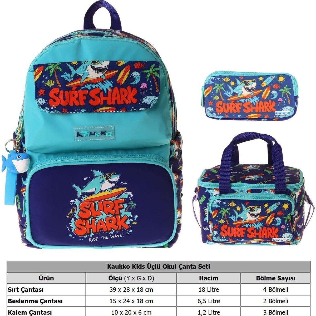 Kids Surf(Yeşil - Lacivert Renk) Erkek Çocuk Üçlü Ilkokul Okul Çantası Seti/takımı - SETKK-L5354A