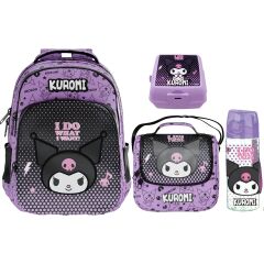 Kuromi Orijinal Lisanslı Çanta+ Suluk+ Beslenme Çantası Beslenme Kutusu Set I-4