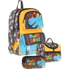 Kids Roar(Sarı - Mavi Renk) Erkek Çocuk Üçlü Ilkokul Okul Çantası Seti/takımı - SETKK-L5394A