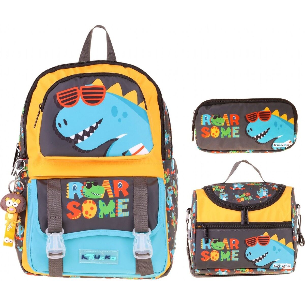 Kids Roar(Sarı - Mavi Renk) Erkek Çocuk Üçlü Ilkokul Okul Çantası Seti/takımı - SETKK-L5394A