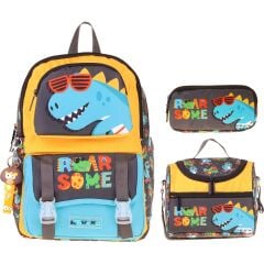 Kids Roar(Sarı - Mavi Renk) Erkek Çocuk Üçlü Ilkokul Okul Çantası Seti/takımı - SETKK-L5394A