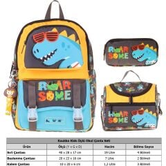 Kids Roar(Sarı - Mavi Renk) Erkek Çocuk Üçlü Ilkokul Okul Çantası Seti/takımı - SETKK-L5394A