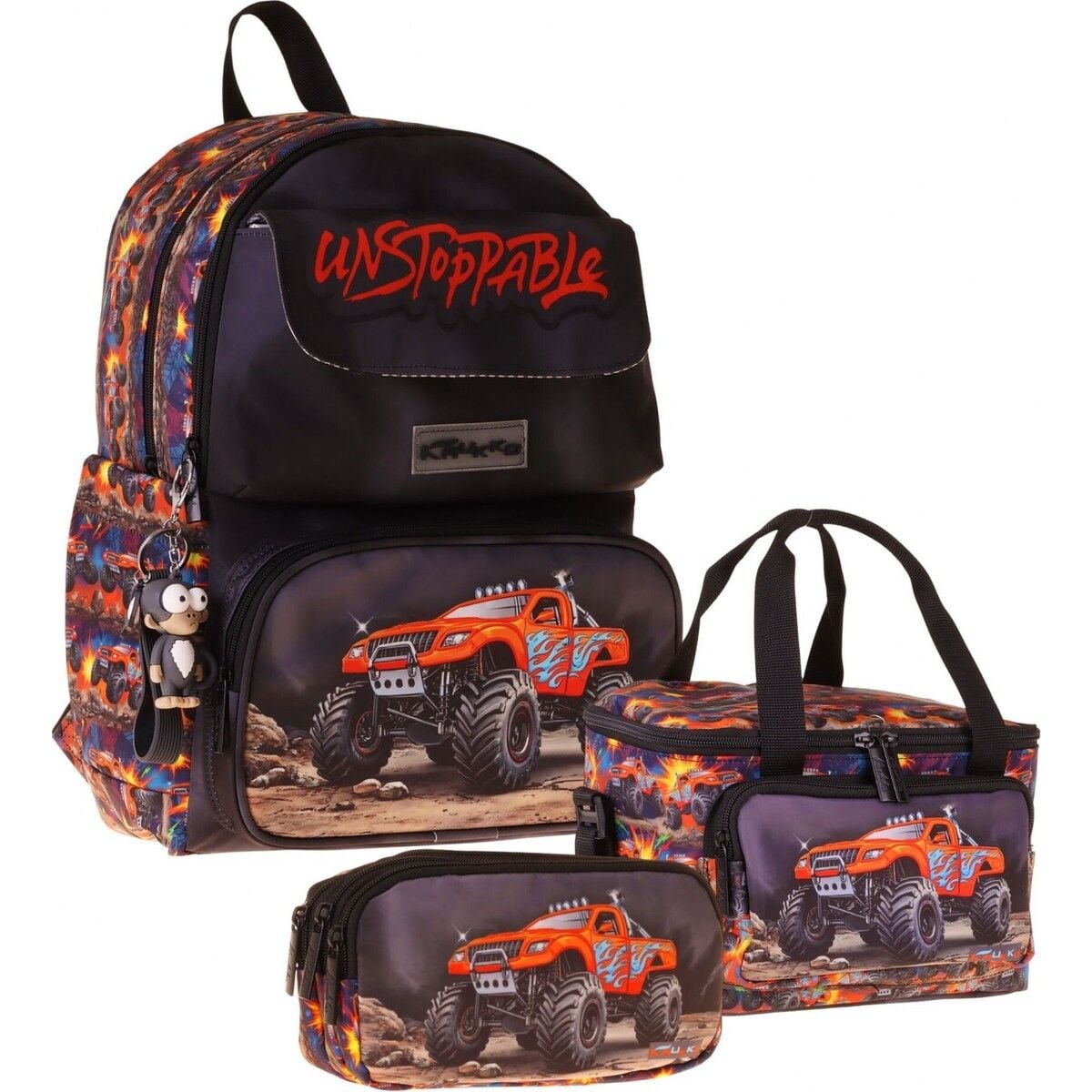 Kids Soil Truck(Siyah - Kırmızı Renk) Erkek Çocuk Üçlü Ilkokul Okul Çantası Seti/takımı - SETKK-L5359A