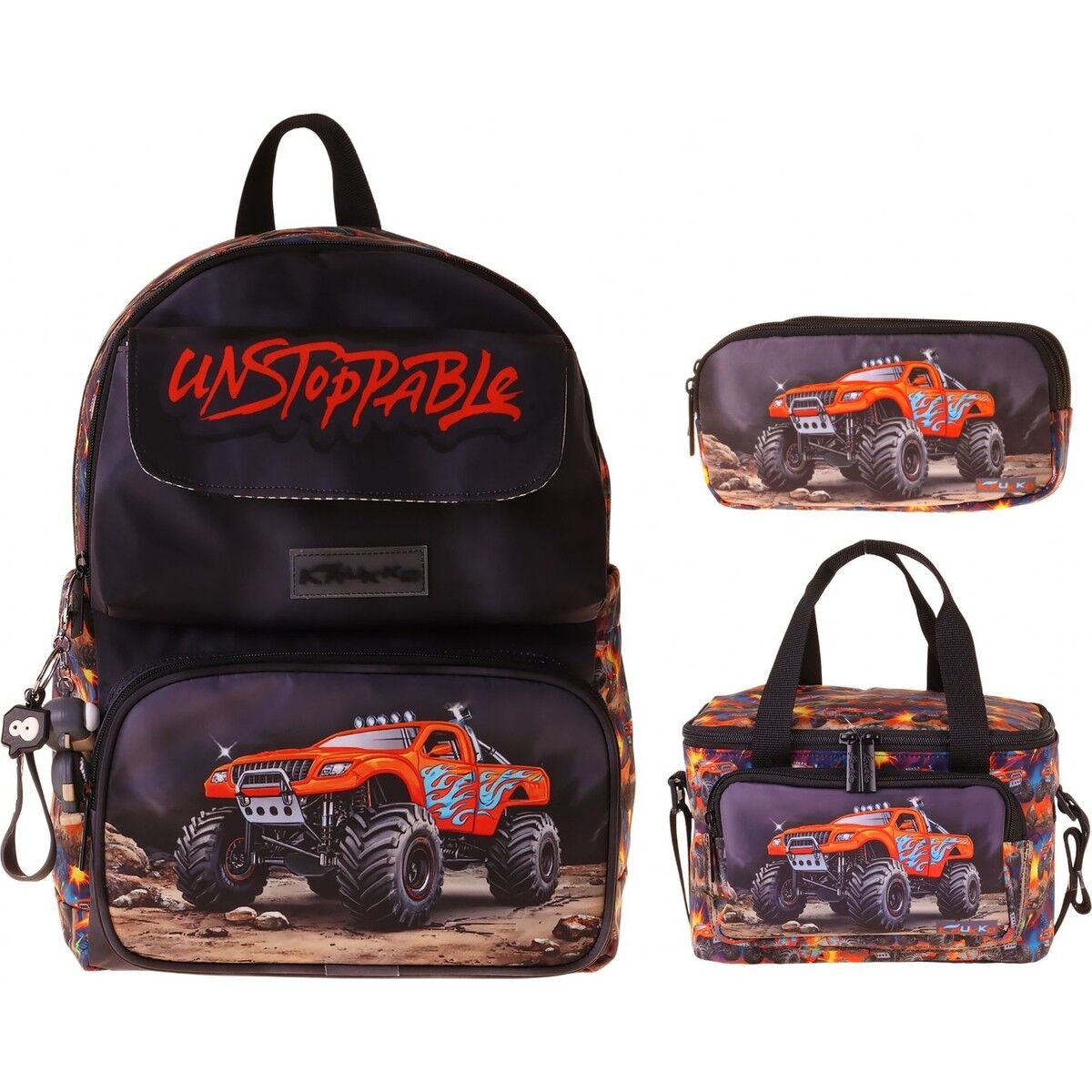 Kids Soil Truck(Siyah - Kırmızı Renk) Erkek Çocuk Üçlü Ilkokul Okul Çantası Seti/takımı - SETKK-L5359A