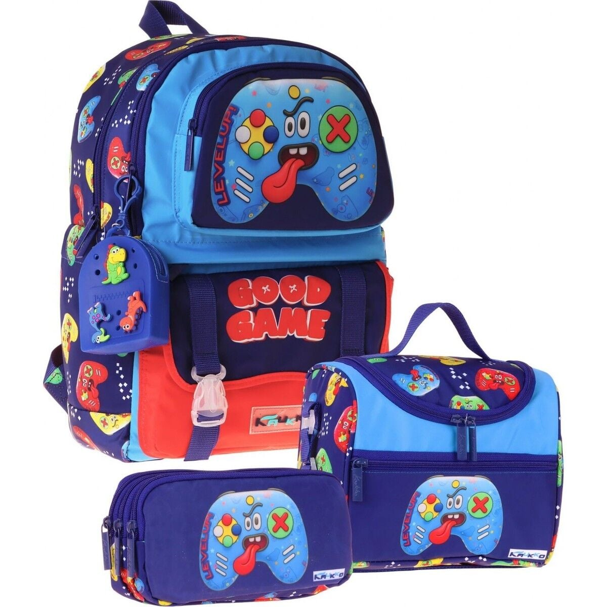 Kids Good Game(Lacivert - Kırmızı Renk) Erkek Çocuk Üçlü Ilkokul Okul Çantası Seti/takımı - SETKK-L5389A