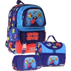 Kids Good Game(Lacivert - Kırmızı Renk) Erkek Çocuk Üçlü Ilkokul Okul Çantası Seti/takımı - SETKK-L5389A