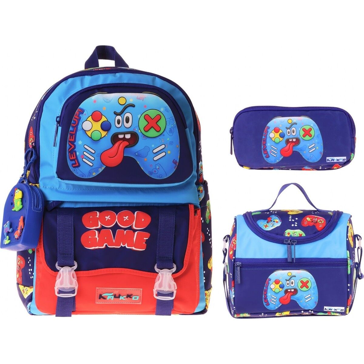 Kids Good Game(Lacivert - Kırmızı Renk) Erkek Çocuk Üçlü Ilkokul Okul Çantası Seti/takımı - SETKK-L5389A