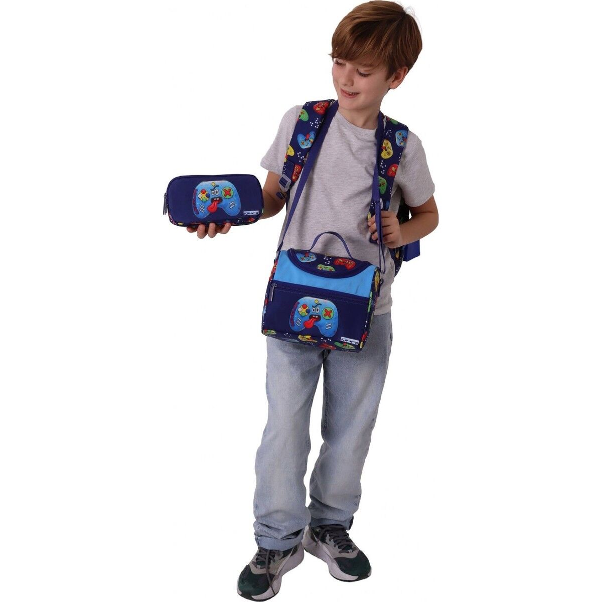 Kids Good Game(Lacivert - Kırmızı Renk) Erkek Çocuk Üçlü Ilkokul Okul Çantası Seti/takımı - SETKK-L5389A