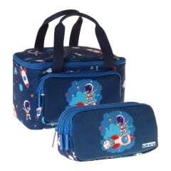 Kids Erkek Çocuk Astronot Baskılı Lacivert Thermo Beslenme Çantası ve Kalemlik Seti - SETKK-L5365