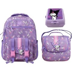 Kuromi Orijinal Lisanslı Çanta + Beslenme Çantası + Beslenme Kutusu Set İ-4