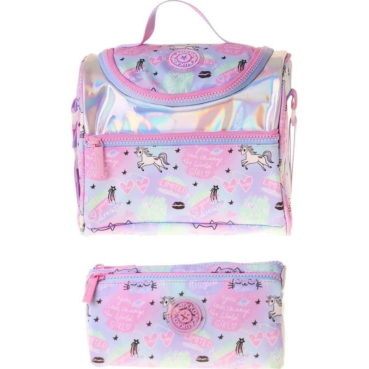 Kids Kız Çocuk Dream Baskılı Çok Renkli Thermo Beslenme Çantası ve Kalemlik Seti - SETKK-L5344