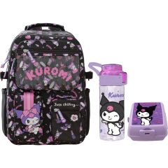 Kuromi Orijinal Lisanslı Çanta + Suluk + Beslenme Kutusu Set L-3