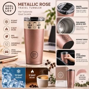 Cool Bottles Çelik Termos Bardak Matara - The Tumbler - Metallic Rose 550ml