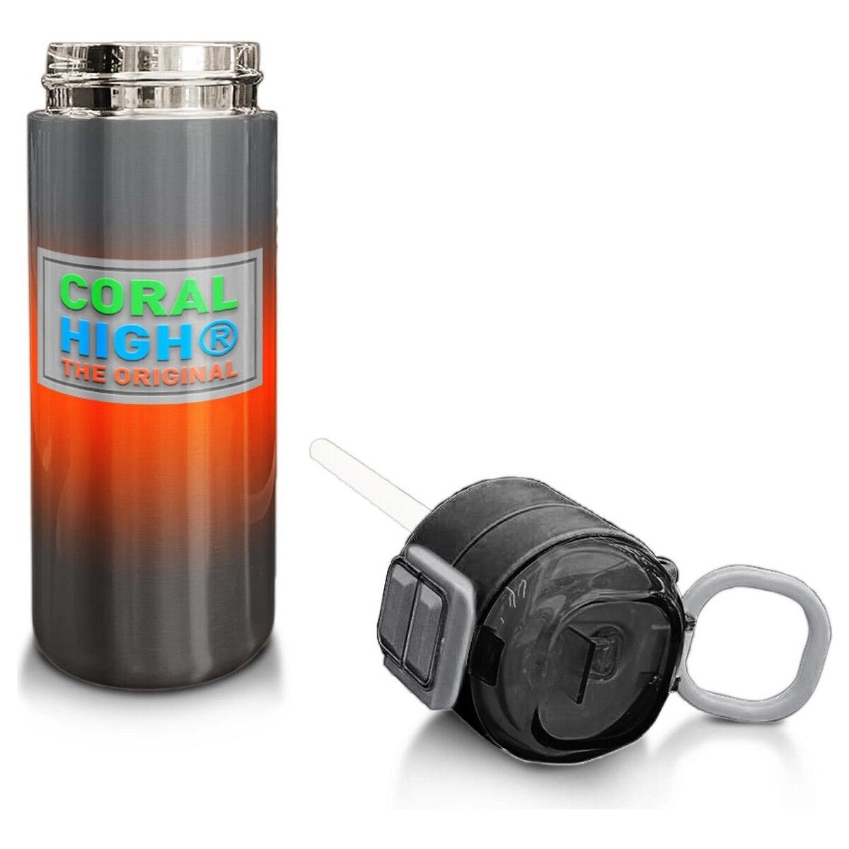 Coral High Kids Gri Turuncu Renk Geçişli Pipetli ve Direkt Içim Çelik Termos 500 ml 31949