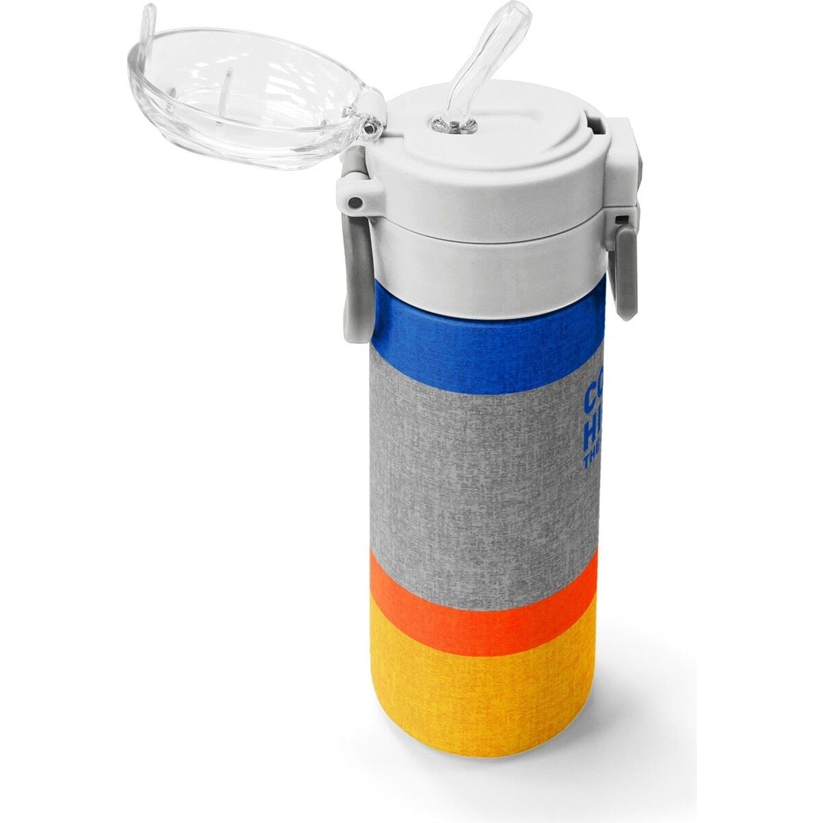 Coral High Kids Gri Turuncu Çizgi Desenli Pipetli ve Direkt Içim Çelik Termos 500 ml 38121
