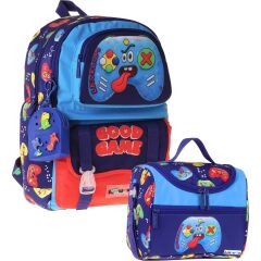 Kids Good Game Erkek Çocuk Lacivert - Kırmızı Ilkokul Sırt Çantası ve Beslenme Çanta Seti - SETKK-L5389B