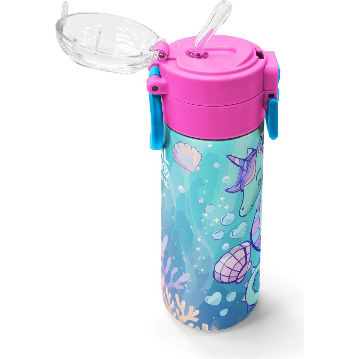 Coral Hıgh Çelik TERMOS(500 Ml)Coral High Kids Unicorn Denizatı Desenli Pipetli ve Direkt Içim Çelik Termos 500 ml 38138