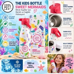 Cool Bottles Çelik Termos Pipetli Matara - The Kids Bottle - Sweet Mermaids 350ml