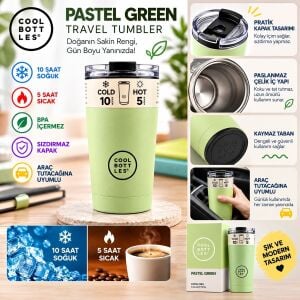 Cool Bottles Çelik Termos Bardak Matara - The Tumbler - Pastel Green 330ml