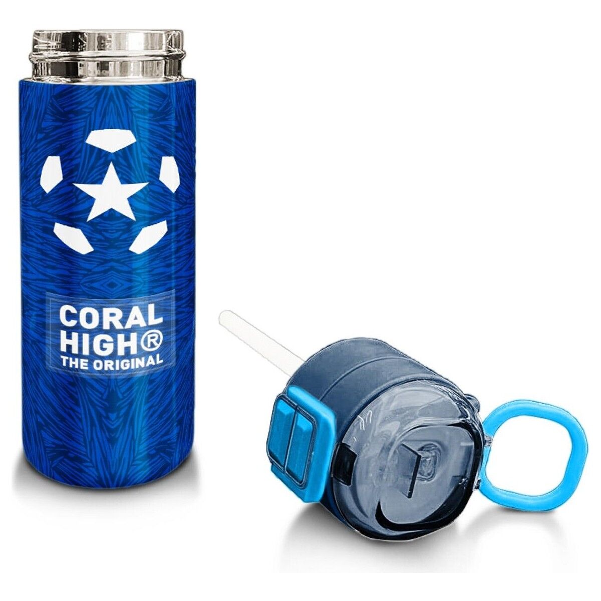 Coral High Kids Lacivert Saks Futbol Desenli Pipetli ve Direkt Içim Çelik Termos 500 ml 31897