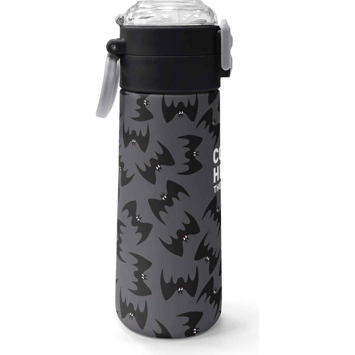Coral High Kids Gri Siyah Yarasa Desenli Pipetli ve Direkt Içim Çelik Termos 500 ml 38126