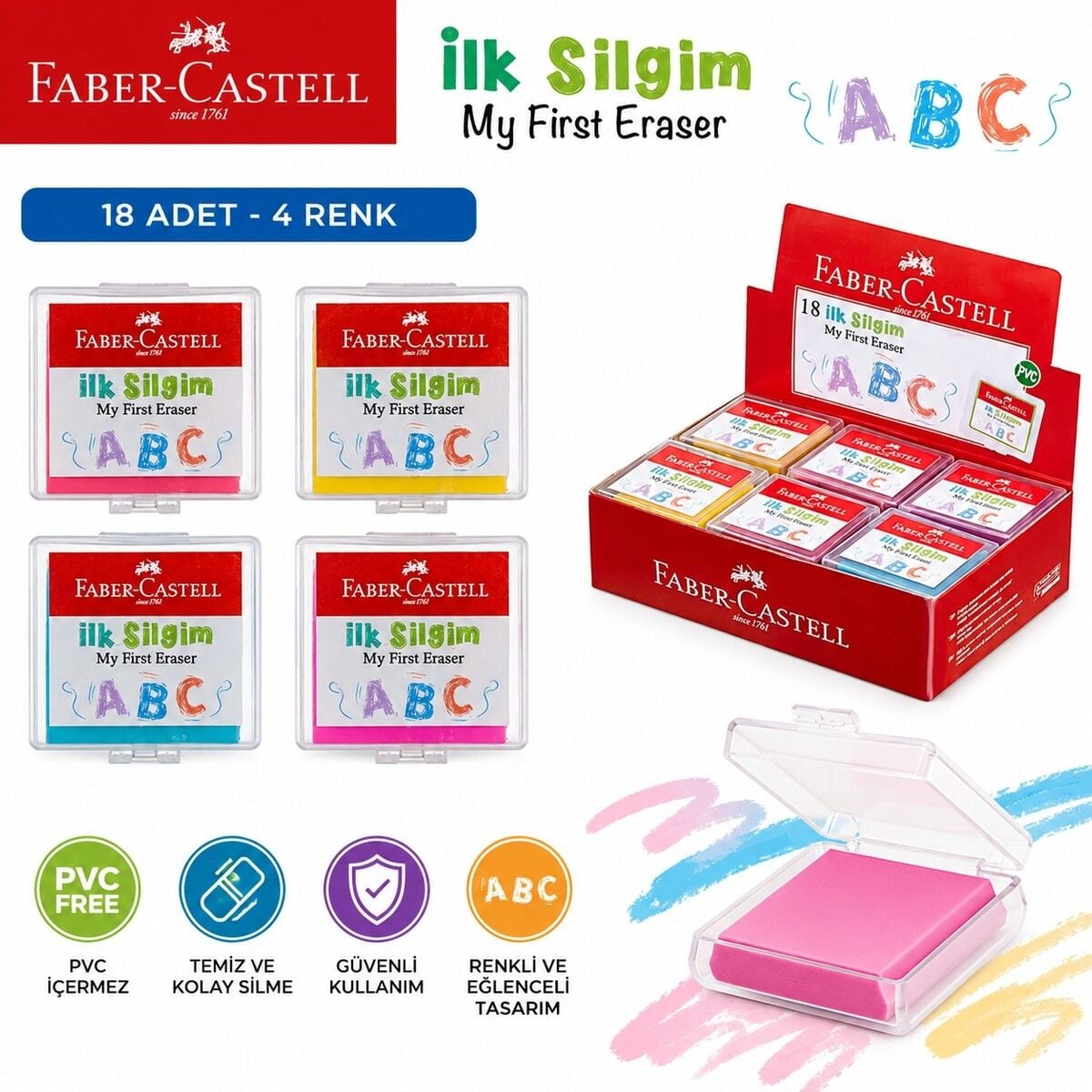 Castell Ilk Silgim 18 Li Paket Hamur Silgi Çokrenkli
