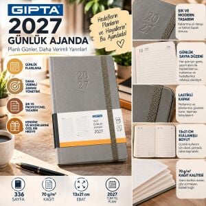 2027 Cilt Bezli Günlük Ajanda 139-erk Eko 13x21 Gri