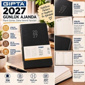 2027 Cilt Bezli Günlük Ajanda 139-erk Eko 13x21 Siyah