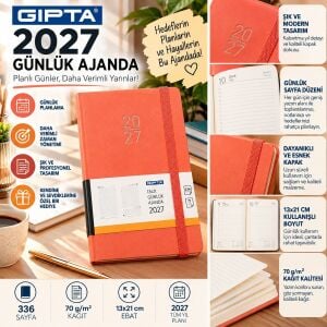 2027 Cilt Bezli Günlük Ajanda 139-erk Eko 13x21 Turuncu