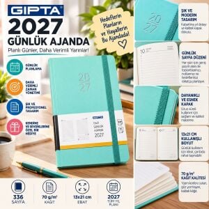 2027 Cilt Bezli Günlük Ajanda 139-erk Eko 13x21 Turkuaz