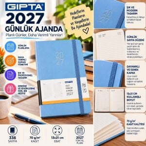 2027 Cilt Bezli Günlük Ajanda 139-erk Eko 13x21 Mavi