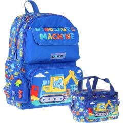 Kids Mechanic Erkek Çocuk Mavi - Sarı Ilkokul Sırt Çantası ve Beslenme Çanta Seti - SETKK-L5369B