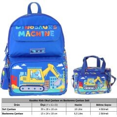 Kids Mechanic Erkek Çocuk Mavi - Sarı Ilkokul Sırt Çantası ve Beslenme Çanta Seti - SETKK-L5369B