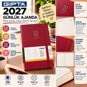 2027 Cilt Bezli Günlük Ajanda 139-erk Eko 13x21 Kırmızı