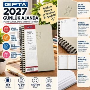 Gıpta 406-Sek 17x24 Günlük Ajanda Eko Spiralli Krem