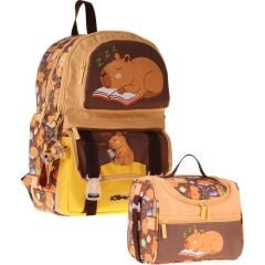 Kids Clever Erkek Çocuk Kahverengi Ilkokul Sırt Çantası ve Beslenme Çanta Seti - SETKK-L5384B