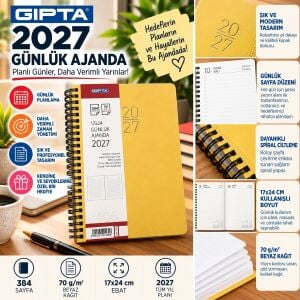 Gıpta 406-Sek 17x24 Günlük Ajanda Eko Spiralli Sarı