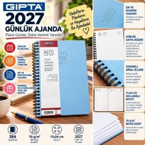Gıpta 406-Sek 17x24 Günlük Ajanda Eko Spiralli Açık Mavi