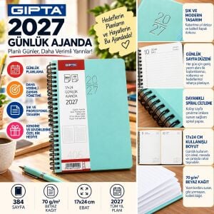Gıpta 406-Sek 17x24 Günlük Ajanda Eko Spiralli Turkuaz