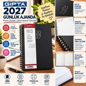 Gıpta 406-Sek 17x24 Günlük Ajanda Eko Spiralli Siyah