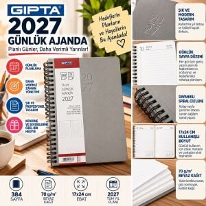 Gıpta 406-Sek 17x24 Günlük Ajanda Eko Spiralli Gri