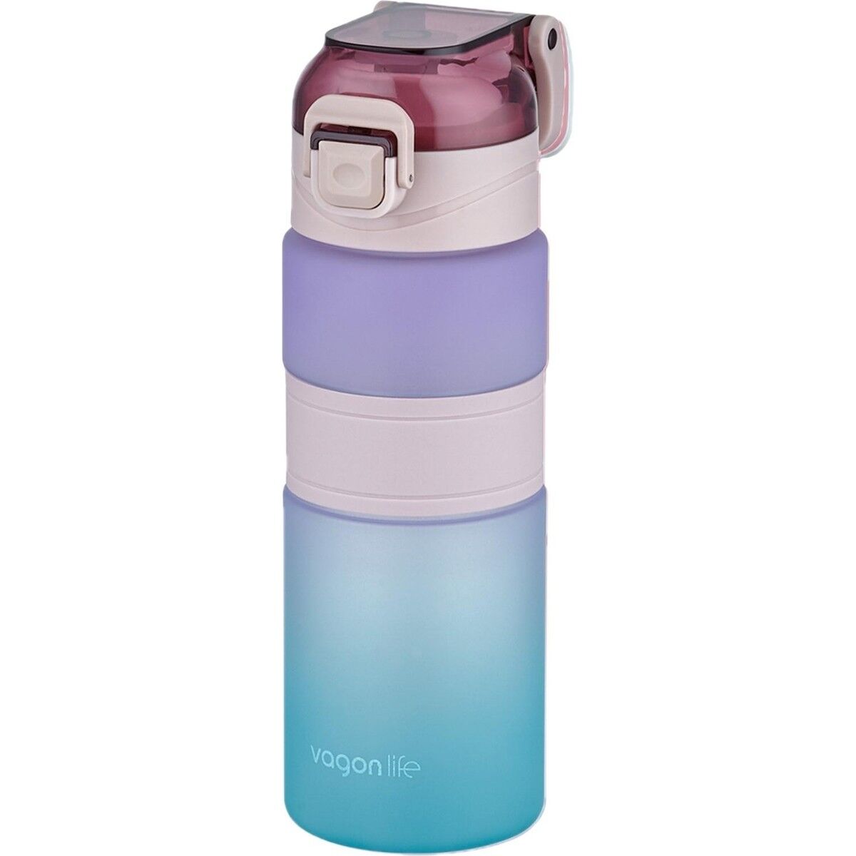 Vagonlife Çift Renk 600 ml Kaydırmaz Silikon Gövde Rahat Içim Pipetsiz Motivasyon Su Matarası