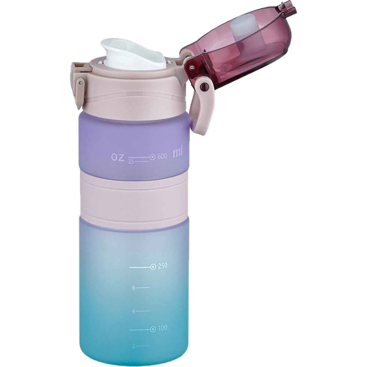 Vagonlife Çift Renk 600 ml Kaydırmaz Silikon Gövde Rahat Içim Pipetsiz Motivasyon Su Matarası