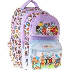 Kaukko Kids Beş Bölmeli Kız Çocuk Toca Life Baskılı Lila - Turkuaz Ilkokul Okul Sırt Çantası - L5338