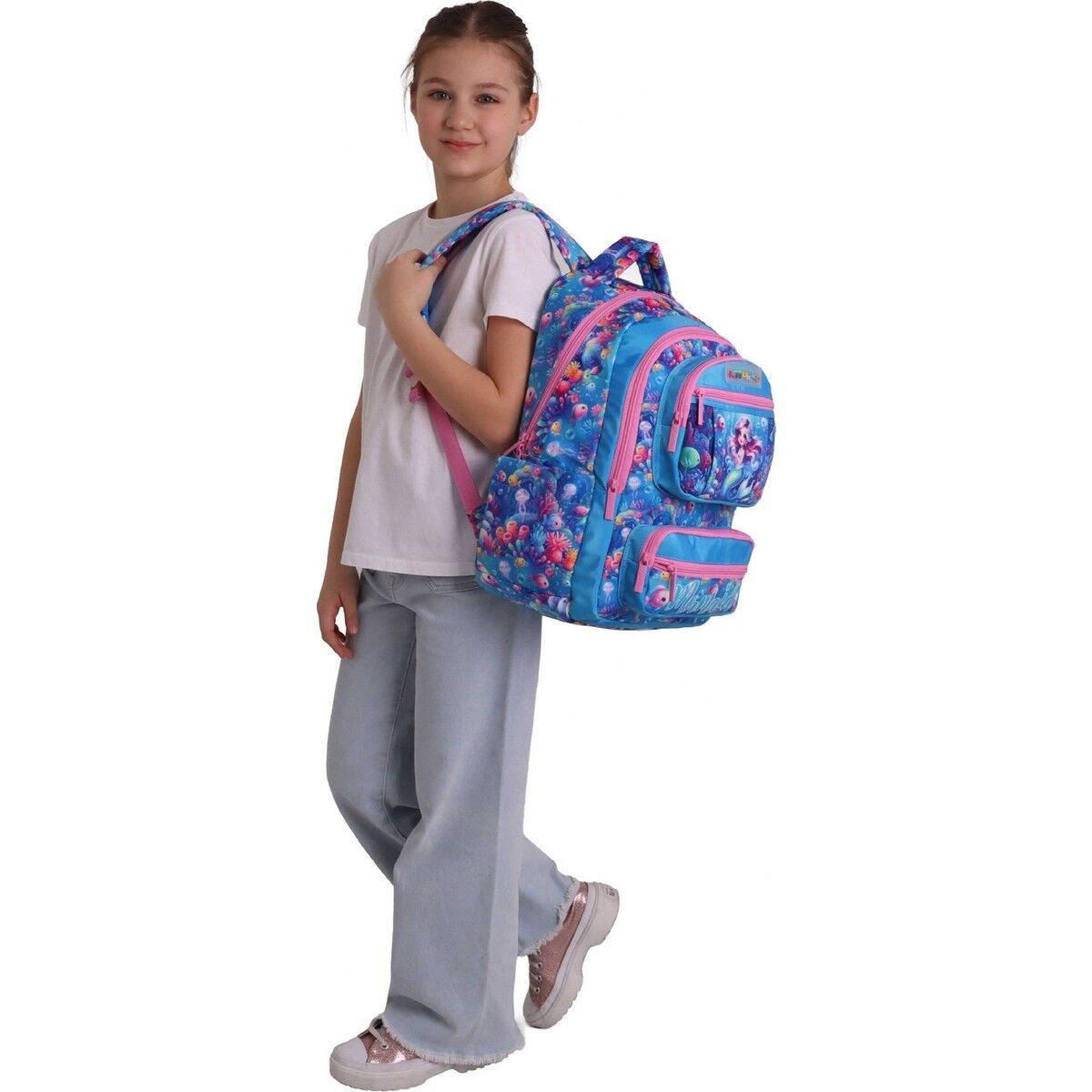 Kaukko Kids Kız Çocuk Mercan ve Denizkızı Baskılı (Coral) Altı Bölmeli Ilkokul Sırt Çantası - L5323
